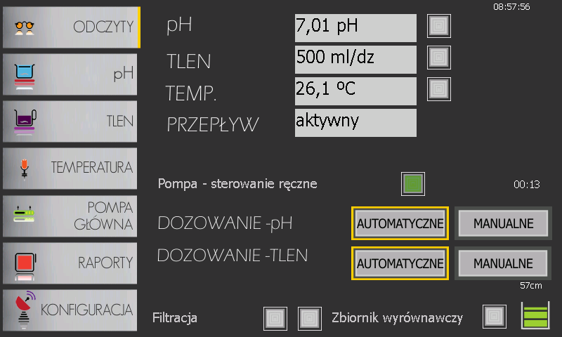 Sterownik PCS - panel pH-Tlen
